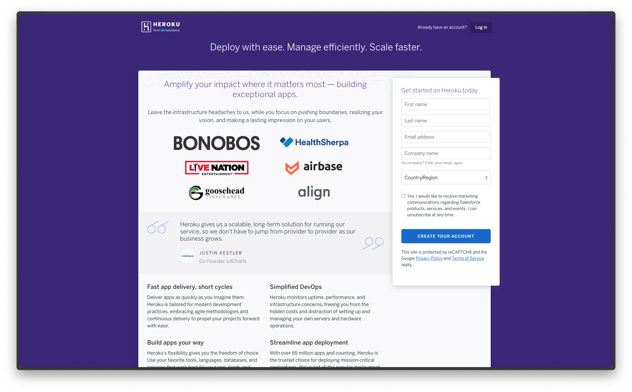 Heroku登録ページ